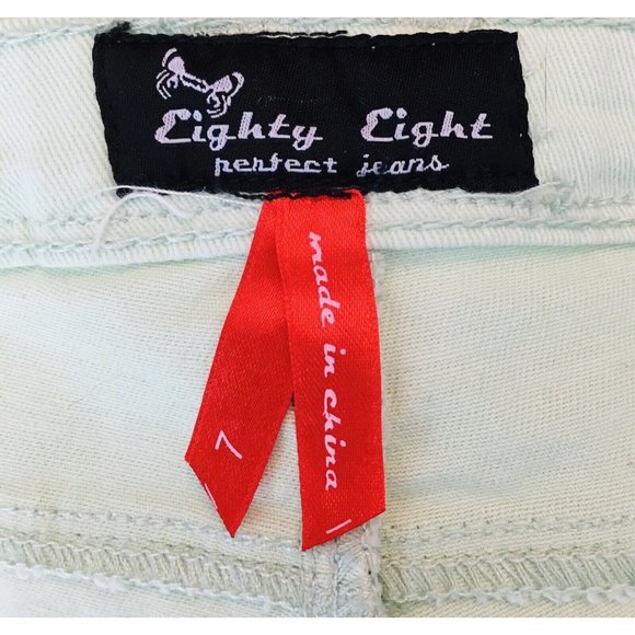 Vintage 90's Y2K Pastel Green Denim Frayed Edge Gold Studded Short Shorts - Picture 7 of 7